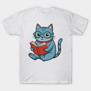 Nerdy Cat With Book T-Shirt